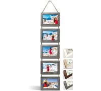 NEOWS Cadre Photo Multiple avec Corde pour Suspendre au Mur - Lot de Cadres Décoratifs pour Accrochage Mural Vertical - Porte Portrait Pele Mele - Photos 10x15 (Chêne Gris, 5 Photos Horizontal)