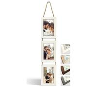 NEOWS Cadre Photo Multiple avec Corde pour Suspendre au Mur - Lot de Cadres Décoratifs pour Accrochage Mural Vertical - Porte Portrait Pele Mele - Photos 10x15 (Blanc Cassé, 3 Photos Vertical)