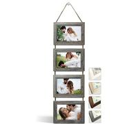NEOWS Cadre Photo Multiple avec Corde pour Suspendre au Mur - Lot de Cadres Décoratifs pour Accrochage Mural Vertical - Porte Portrait Pele Mele - Photos 10x15 (Chêne Gris, 4 Photos Horizontal)