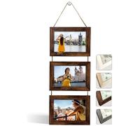 NEOWS Cadre Photo Multiple avec Corde pour Suspendre au Mur - Lot de Cadres Décoratifs pour Accrochage Mural Vertical - Porte Portrait Pele Mele - Photos 10x15 (Bois Vieilli, 3 Photos Horizontal)