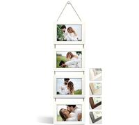 NEOWS Cadre Photo Multiple avec Corde pour Suspendre au Mur - Lot de Cadres Décoratifs pour Accrochage Mural Vertical - Porte Portrait Pele Mele - Photos 10x15 (Blanc Cassé, 4 Photos Horizontal)