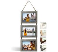 NEOWS Cadre Photo Multiple avec Corde pour Suspendre au Mur - Lot de Cadres Décoratifs pour Accrochage Mural Vertical - Porte Portrait Pele Mele - Photos 10x15 (Chêne Gris, 3 Photos Horizontal)