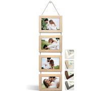 NEOWS Cadre Photo Multiple avec Corde pour Suspendre au Mur - Lot de Cadres Décoratifs pour Accrochage Mural Vertical - Porte Portrait Pele Mele - Photos 10x15 (Chêne Naturel, 4 Photos Horizontal)