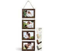 NEOWS Cadre Photo Multiple avec Corde pour Suspendre au Mur - Lot de Cadres Décoratifs pour Accrochage Mural Vertical - Porte Portrait Pele Mele - Photos 10x15 (Bois Vieilli, 4 Photos Horizontal)