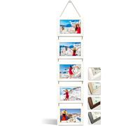 NEOWS Cadre Photo Multiple avec Corde pour Suspendre au Mur - Lot de Cadres Décoratifs pour Accrochage Mural Vertical - Porte Portrait Pele Mele - Photos 10x15 (Blanc Cassé, 5 Photos Horizontal)