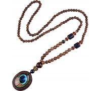 NEPAL BUDDHISTE Collier bois MALA Amulette TALISMAN Perles FABRIQUEES