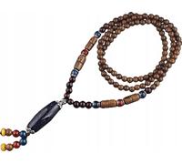 NEPAL BUDDHISTE Collier en bois MALA Amulette tibétaine CORAL FAIT MAIN