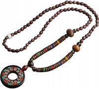 NEPAL Collier bouddhiste en bois MALA Amulette perles artisanales