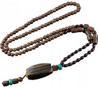 NEPAL Collier bouddhiste en bois MALA Amulette perles artisanales