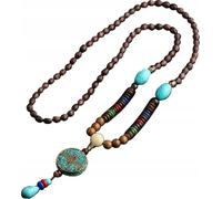 NEPAL Collier bouddhiste en bois MALA Amulette perles artisanales