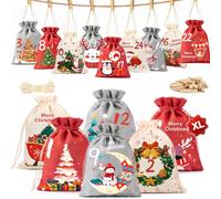 Nepfaivy Calendrier de l'Avent vide à remplir 2026-24 sacs tissu 15 * 20cm | Pochettes Calendrier de l'Avent Réutilisables, Kit Pochon DIY avec 24 Pinces Incluses et 10 m de Corde pour Enfants & Adultes