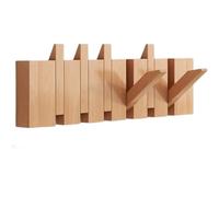 NEPHRA Porte Manteau Mural Pliable, Patère Murale avec Crochets Rabattables Style Piano, en Bois de Hêtre, Fixation Murale sans Percage pour Vêtements, Clés, Chapeaux et Serviettes(Raw wood,6 hooks)