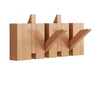 NEPHRA Porte Manteau Mural Pliable, Patère Murale en Bois de Hêtre avec Style Touches de Piano et Crochets Rabattables, Pour Suspendre Vêtements, Clés, Chapeaux, Serviettes et Sacs(Raw wood,4 hooks)