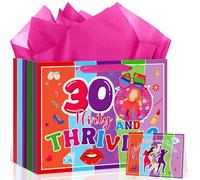 Neptniopllab Sac cadeau 30 ans avec papier et carte pour 30e anniversaire Rose 30