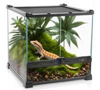 NEPTONION Mini terrarium en verre pour reptiles 30,5 x 30,5 x 30,5 cm avec cadre en alliage d'aluminium résistant à la chaleur, double porte battante sans bourrage par le sable et autres débris