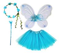 Neptuiby Costume de fée pour filles, costume de fée pour enfants 4 pièces pour filles, ensemble princesse bleue, ajustement confortable pour les fêtes et les spectacles pour baguette