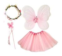 Neptuiby Costume de fée pour filles, costume de fée pour enfants 4 pièces pour filles, ensemble princesse bleue, ajustement confortable pour les fêtes et les spectacles pour baguette
