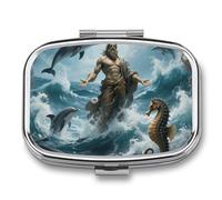 Neptune Appears Pilulier de voyage à 2 compartiments avec miroir pour sac à main, poche ou portefeuille