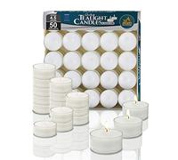 Ner Mitzvah Bougies Chauffe Plat - Lot de 50 - Lot Bougies Chauffe Plat Blanches Non Parfumées dans une Coque Transparente - Longue Durée de Combustion - 4,5 Heures