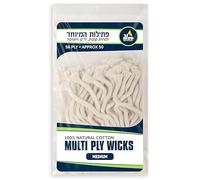 Ner Mitzvah Mèches de coton naturel sans fumée - 50 fils (environ) 58 plis d'épaisseur moyenne pour bougie à huile - Mèches de rechange