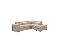 NERA - Canapé d'Angle Droit Convertible avec 2 Poufs et 1 Coffre Beige - CHITRA