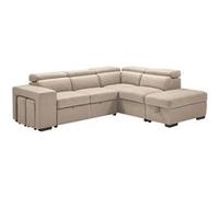 NERA - Canapé d'Angle Droit Convertible avec 2 Poufs et 1 Coffre Beige - CHITRA