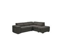NERA - Canapé d'Angle Droit Convertible avec 2 Poufs et 1 Coffre Gris -