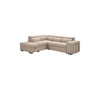 NERA - Canapé d'Angle Gauche Convertible avec 2 Poufs et 1 Coffre Beige - CHITRA