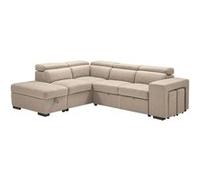 NERA - Canapé d'Angle Gauche Convertible avec 2 Poufs et 1 Coffre Beige - CHITRA