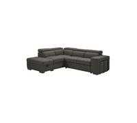 NERA - Canapé d'Angle Gauche Convertible avec 2 Poufs et 1 Coffre Gris - Altobuy Gris G