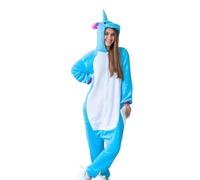 nerd hunters Costume de licorne pour adulte - Pyjama Kigurumi en peluche - Unisexe - Tailles S à XL, bleu, XL