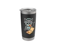 Nerdy Gamer Cat Manger Pizza Jeux Vidéo Gobelet isotherme en acier inoxydable double paroi