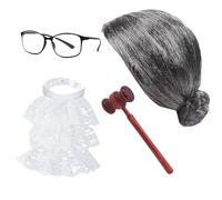 Nereds Lot de 4 accessoires de costume de juge gris avec cadre en plastique, lunettes, marteau, faux collier, costume d'avocat pour Halloween, cosplay, fête