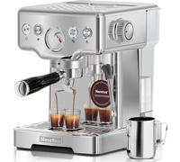 Neretva Machine à Expresso 15 Bars, Cafetiere Professionnelle en Acier Inoxydable avec Manomètre Visible et Mousseur de Lait Machine à Café Pour Barista à Domicile, Latte et Cappuccino