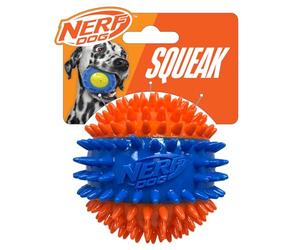 Nerf Balle à Picots TPR pour Chien avec couineur Fort, Jouet Durable de 6,8 cm pour Chiens, Orange/Bleu