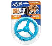 Nerf Dog Anneau d'orbite parfumé TPR/PP de 16,5 cm - Beurre d'arachide/bacon - Noyau solide - Transparent/bleu clair