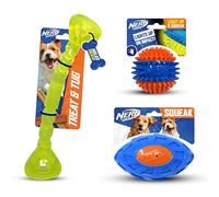 Nerf Dog Coffret Cadeau de Trois Jouets : Balle couinante, friandise os à Tirer et Coffret Cadeau EXO Squeak Football