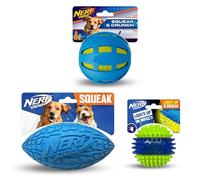 Nerf Dog Coffret cadeau jouet : balle en caoutchouc de 9,7 cm, balle couinante en caoutchouc thermoplastique translucide de 6,9 cm, balle couinante et ballon de football couineur en caoutchouc de 15,2