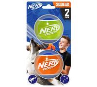 Nerf Dog Lot de 2 balles de Tennis en Caoutchouc pour Chien avec couineur interactif, légères, durables et résistantes à l'eau, 5,1 cm, pour Races de Petite/Moyenne/Grande Taille, Couleurs mélangées