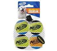 Nerf Dog Lot de 4 balles de Tennis pour Chien avec couineur interactif, légères, durables et résistantes à l'eau, 4,4 cm, pour Petites Races, Couleurs mélangées