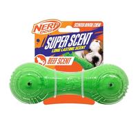 Nerf Dog Super Scent Barbell avec Parfum de bœuf, Jouet Durable en Caoutchouc pour Chien, Vert/Transparent 17,8 cm