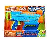 Nerf Elite Jr, Blaster Explorer Easy-Play, Facile à Tenir, Charger et Tirer, 8 fléchettes Nerf Elite, pour Filles et garçons, dès 6 Ans