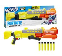 Nerf Fortnite Legendary TAC Dart Blaster, Yellow Glow Lap Design, 6 fléchettes Mega Drum et 6 Nerf Accustrike Mega Darts, Pump Action F4168