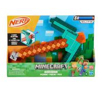 Nerf Minecraft Pioche en Diamant, Blaster à fléchettes, poignée d'amorçage, tête en Mousse, 8 fléchettes Nerf Elite, dès 8 Ans