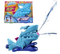 Pistolet à eau NERF Super Soaker Hop & Chomp raccordable au tuyau, mâchoire articulée, jets rotatifs - Bleu clair/bleu foncé/rose