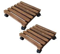 nerhemg Lot de 2 supports de plantes carrés en bois avec roulettes, base de plateau de fleurs avec roulettes verrouillables en métal pour pots de fleurs, objets lourds 35 x 35 cm