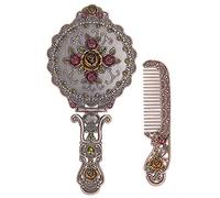 Nerien Vintage Rosace Ronde en métal Miroir Peigne Lot Antique Hand Held Miroir de courtoisie Ensemble de Peigne