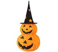 NEROSUN Décorations d'halloween - Citrouille Pliable de 91 cm - 50 LED pré-éclairées avec Chapeau étoilé - Lanterne Jack avec Support en métal pour extérieur et intérieur - Décoration de fête