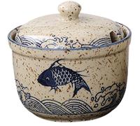 Neroyaner Sucrier avec couvercle et cuillère salière en céramique à motif japonais et trou prévu à cet effet récipient assaisonnement pour sucre confitures thé café. Sucrier
