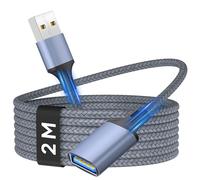 Nersligek Câble Rallonge USB 2.0 2M, Câble Extension USB Mâle A vers Femelle A Nylon Tressé Compatible avec Hubs, Imprimantes, Lecteurs de Cartes, Manette PS4/PS5/Xbox, Scanners